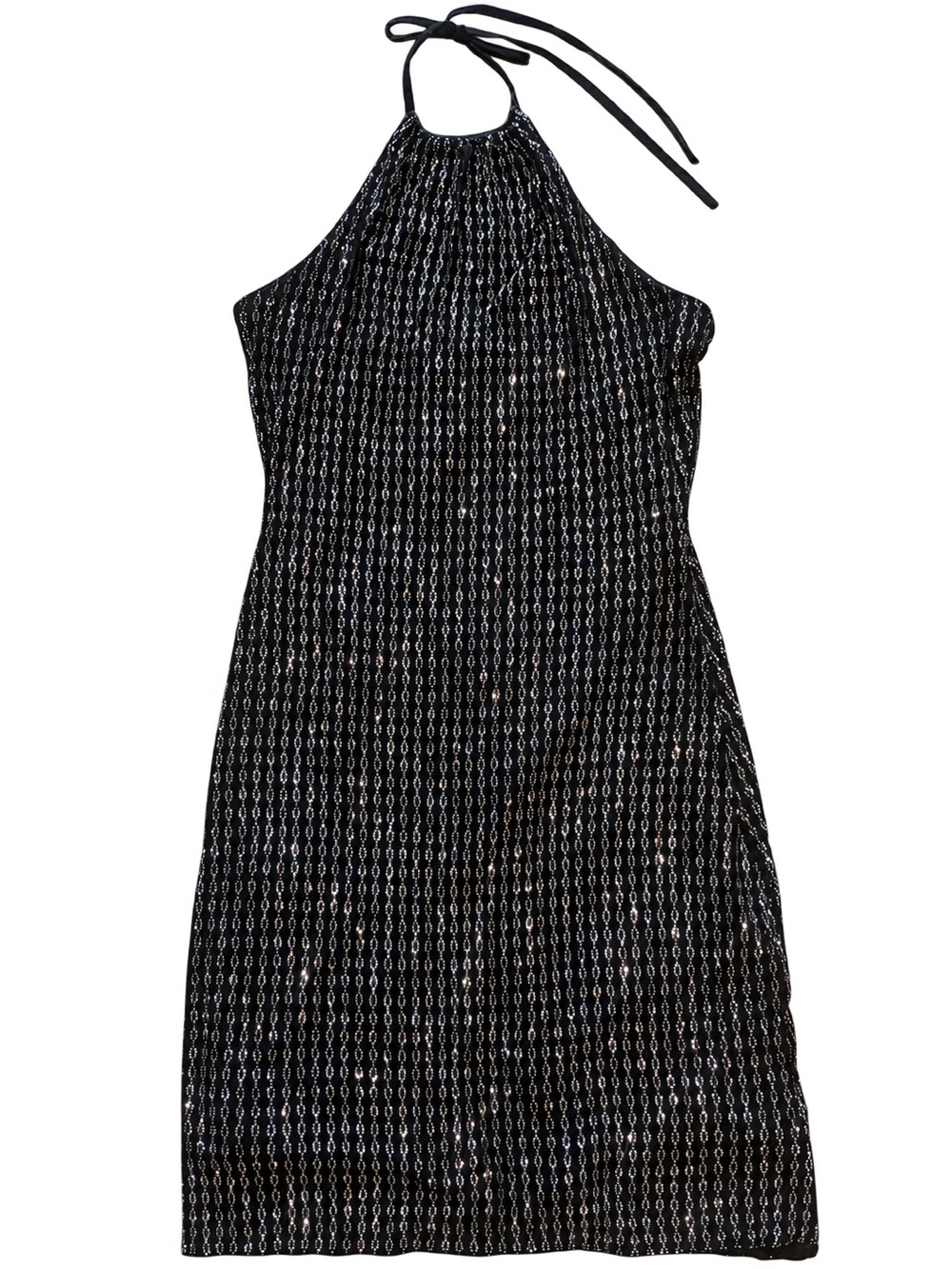 Vintage Scott McClintock Black Silver Glitter Halter Dress Size 12 Y2K